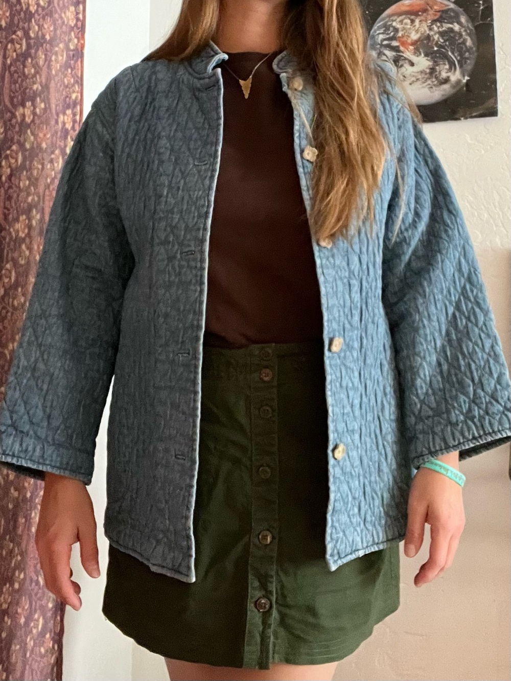 Quilted denim granny kimono